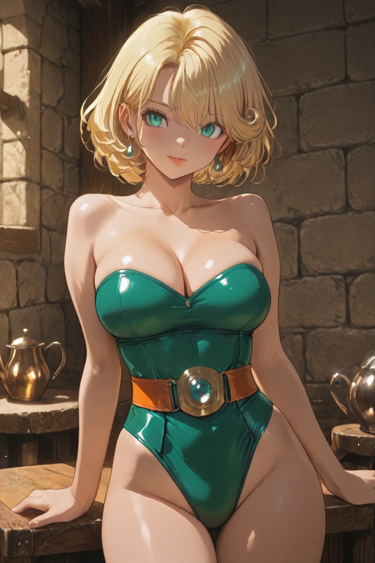 Large breasts,  a leotard stretched tight over the bust,  Off-the-shoulder style on Tensor.Art