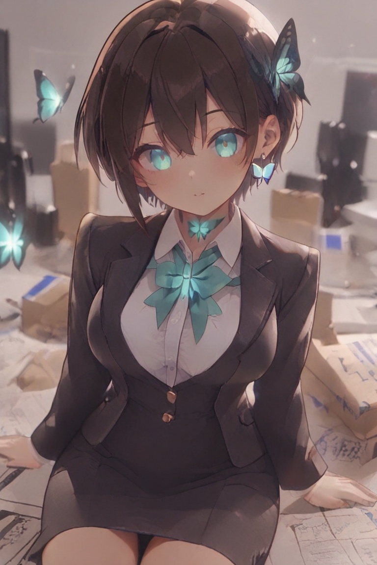 Cardboard art,  paper crafts,  Office lady in a dark navy-black suit on Tensor.Art