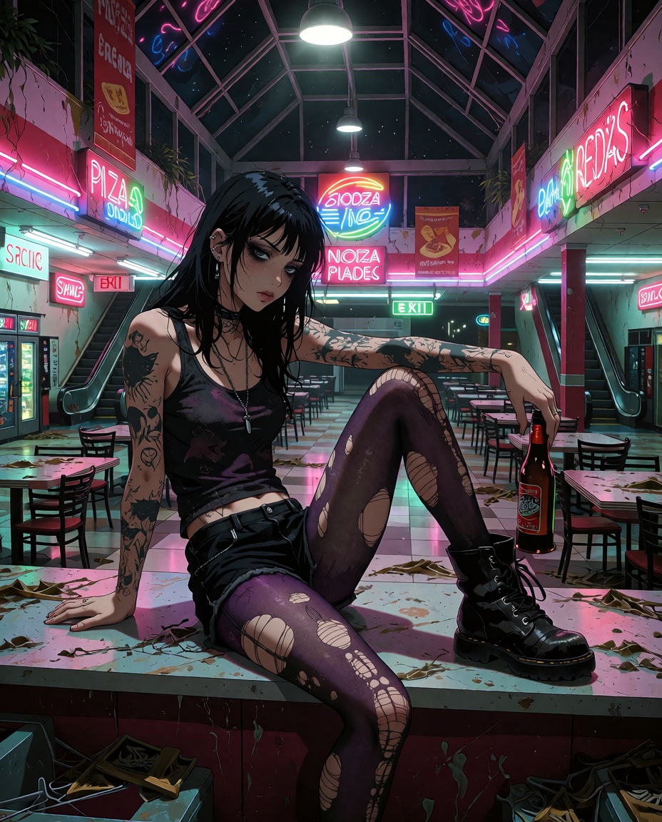 === STYLE === Liminal space anime aesthetic,  eerie nostalgia with vaporwave influences,  fluorescent hum visualized throu...