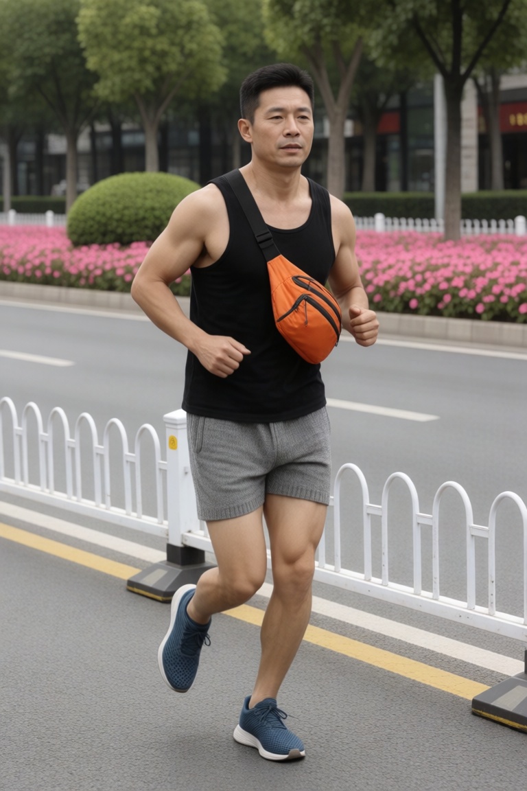 中国男子,  40岁健身教练。他体态健硕,  四肢肌肉轮廓清晰 by 一起旅行 on Tensor.Art