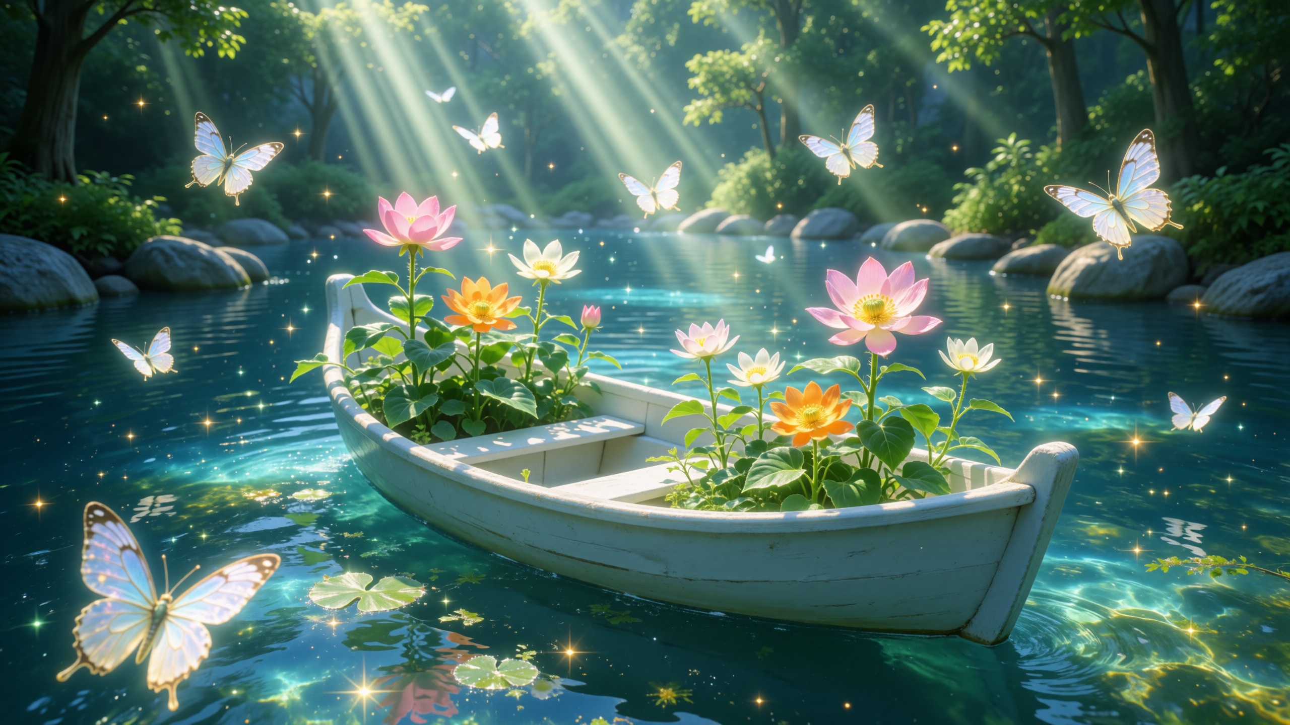 this is a digital artwork depicting a serene,  magical scene,  at the center of the image is a small on Tensor.Art