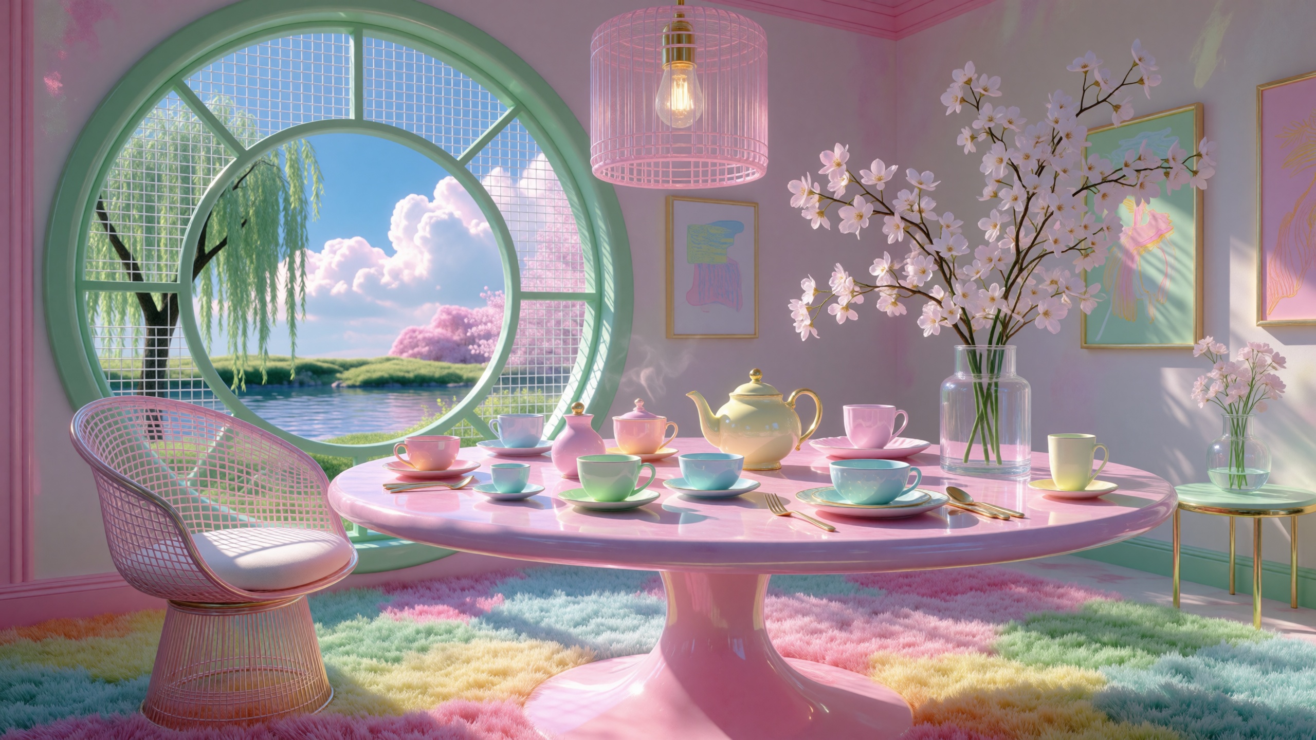 this is a digitally-created,  pastel-colored,  surrealistic image of a whimsical indoor setting on Tensor.Art
