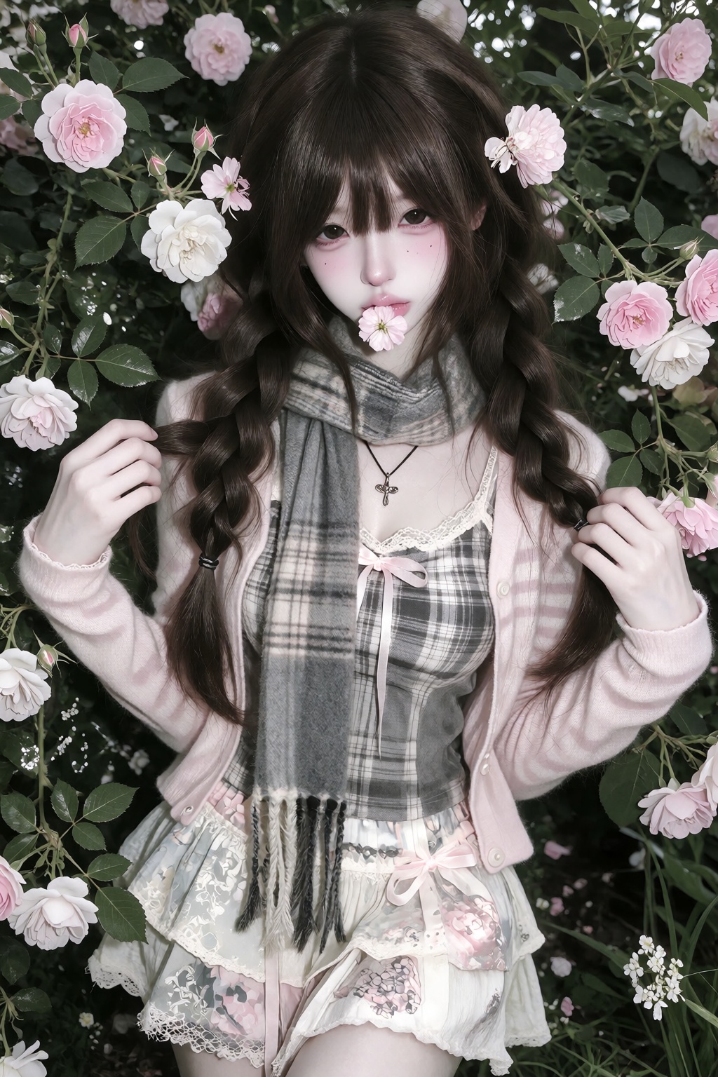 1girl,  long thick dark brown hair,  full straight bangs on Tensor.Art