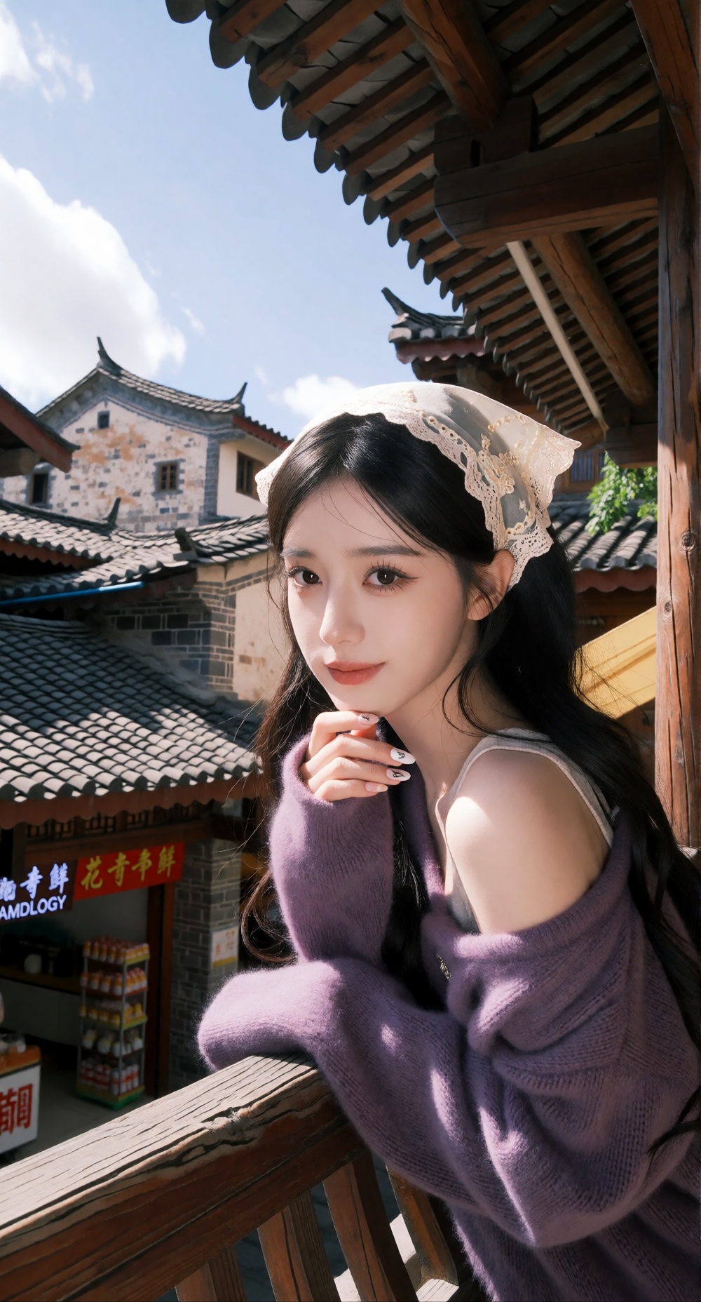 Main subject is a young Korean female idol,  ~21. Candid photography. 一位年轻女性作为画面主体,  她有着乌黑柔顺的长卷发 on Tensor.Art