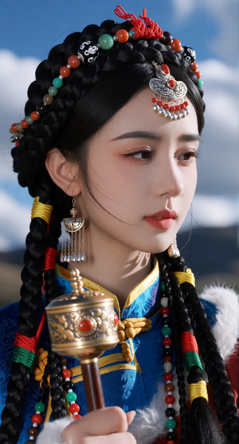 写实摄影,  藏装少女头肩部大特写,  竖幅 on Tensor.Art