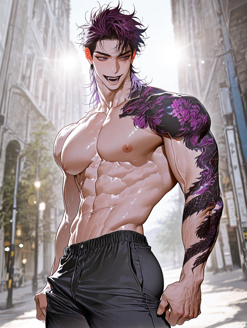 1boy,  malelayered purple hair roots,  standing on Tensor.Art