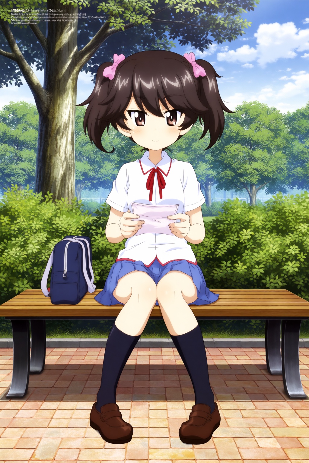 MEGAMg1rls,  Girls und Panzer,  A girl is sitting on a bench in a park. on Tensor.Art
