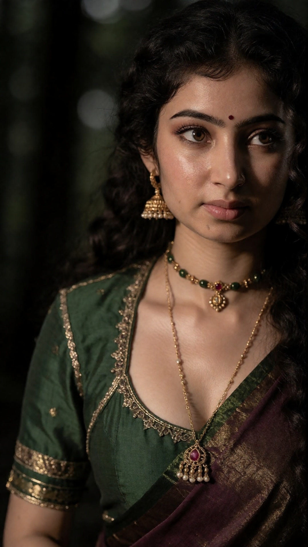 A kerala woman in dark forest,  Y2K style fashion photography,  jumb suit on Tensor.Art