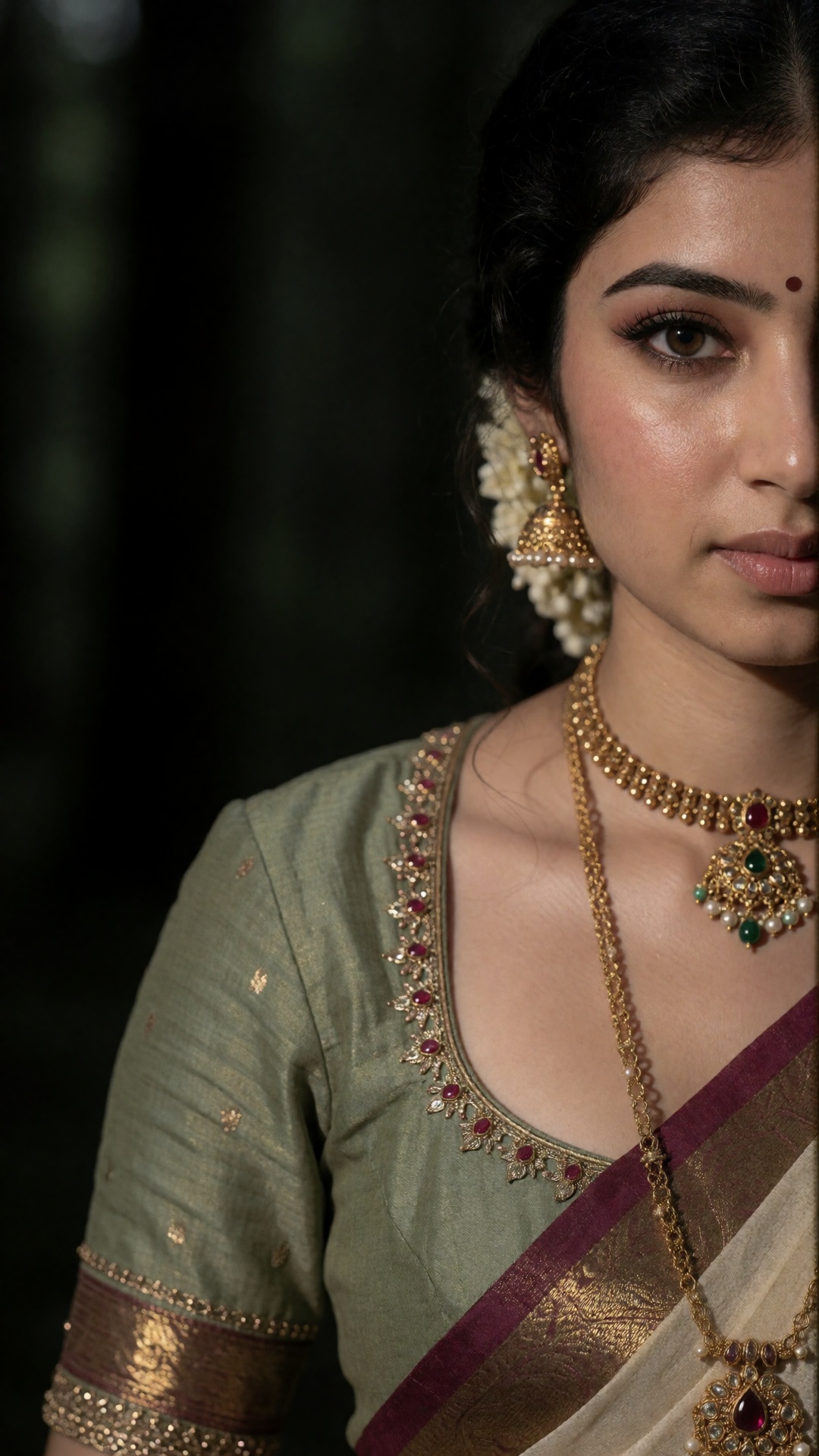 A kerala woman in dark forest,  Y2K style fashion photography,  jumb suit on Tensor.Art