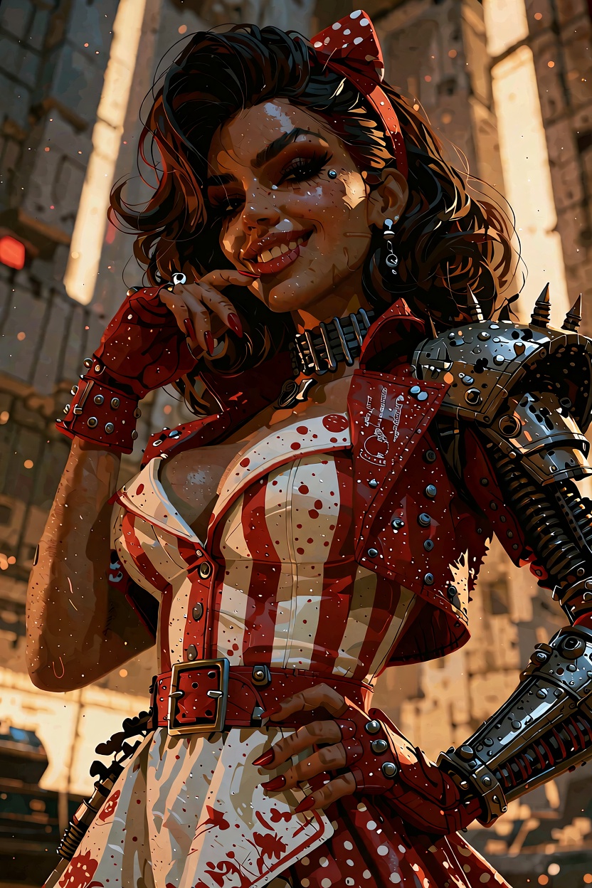 a glamorous retro pinup singer styled like a jukebox-era star,  with deep brown skin and elegant tonal depth,  posing with...