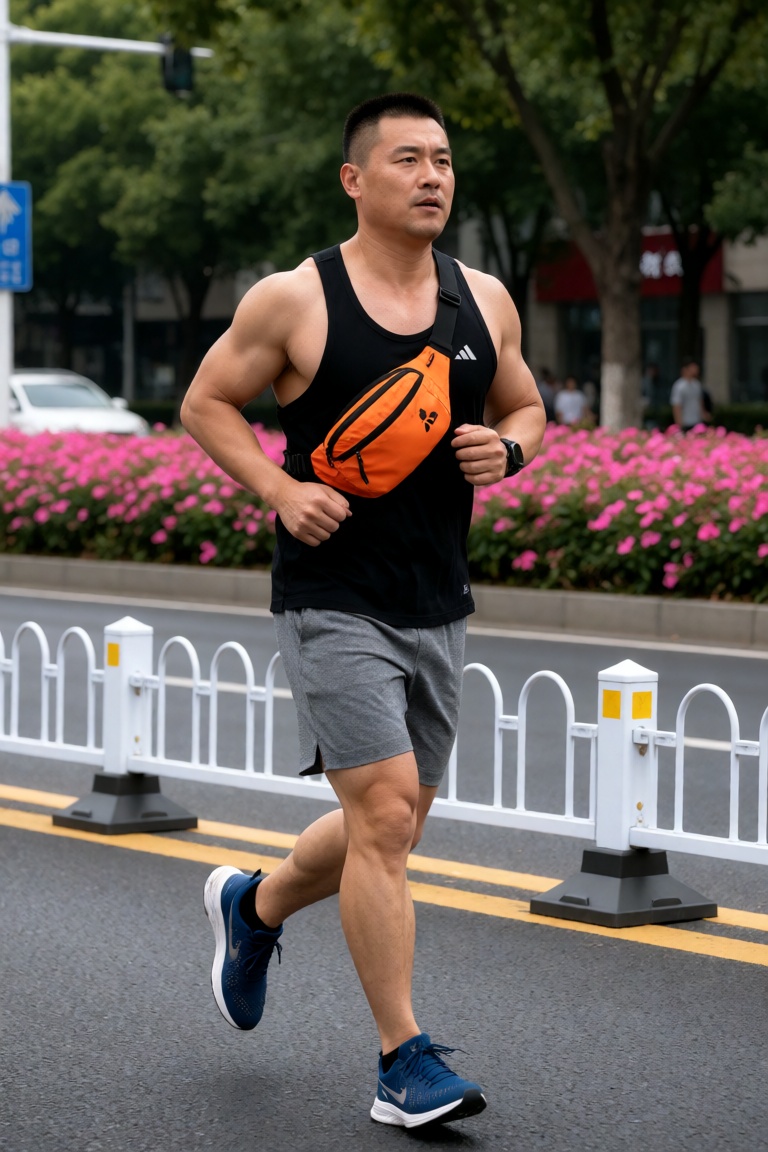 中国男子,  40岁健身教练。他体态健硕,  四肢肌肉轮廓清晰 by 一起旅行 on Tensor.Art