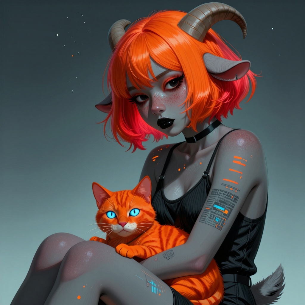 @Nan anthro goat girl,  small gray goat ears,  small bent goat horns on Tensor.Art