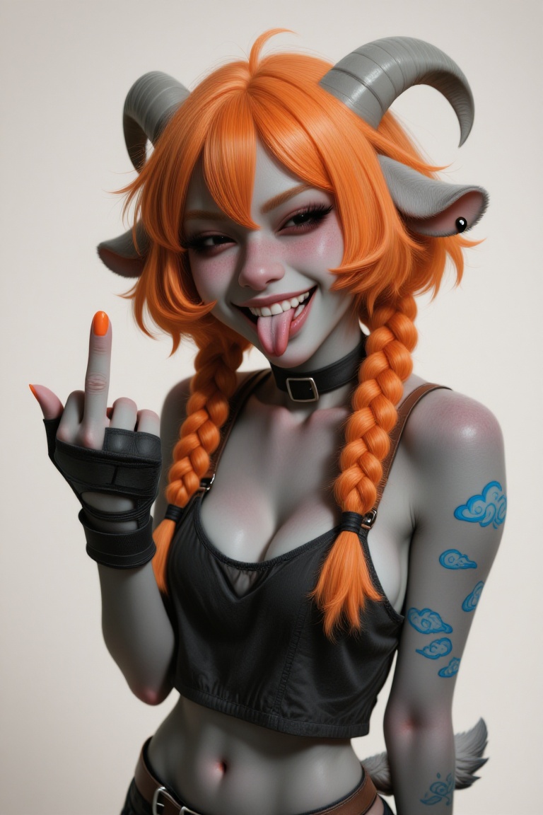 anthro goat girl,  small gray goat ears,  small bent goat horns on Tensor.Art