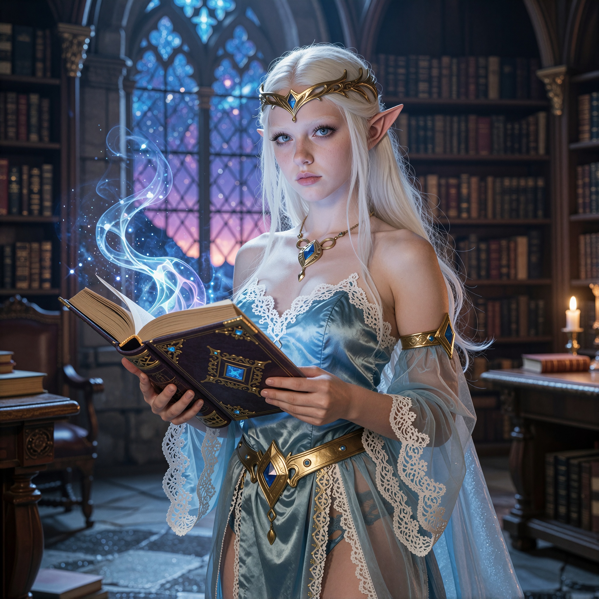 Photorealistic. realism. raw. standing,  holding a magical book,  — 1girl on Tensor.Art