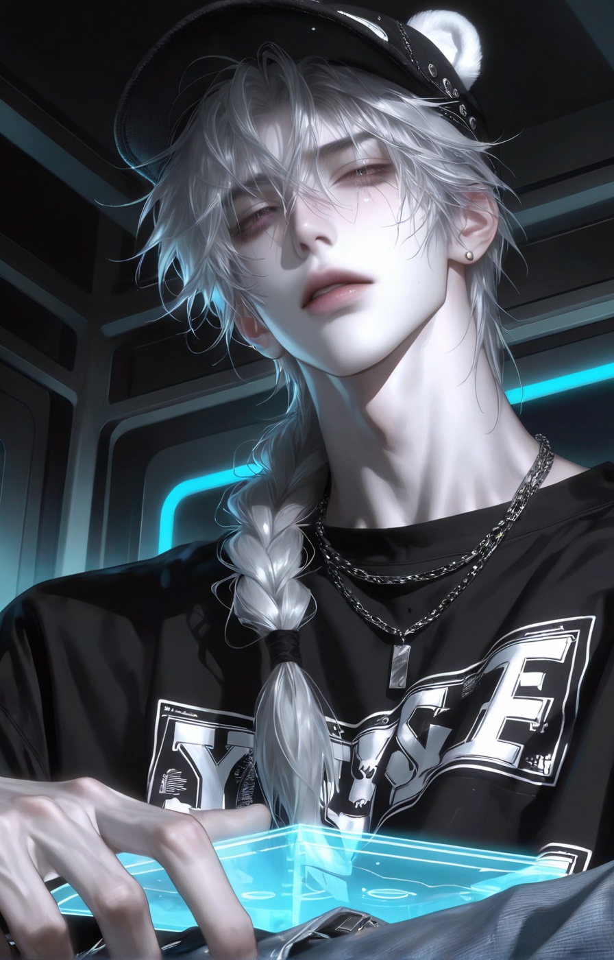 Low angle shot 1 handsome young man,  single,  narrow eyes on Tensor.Art
