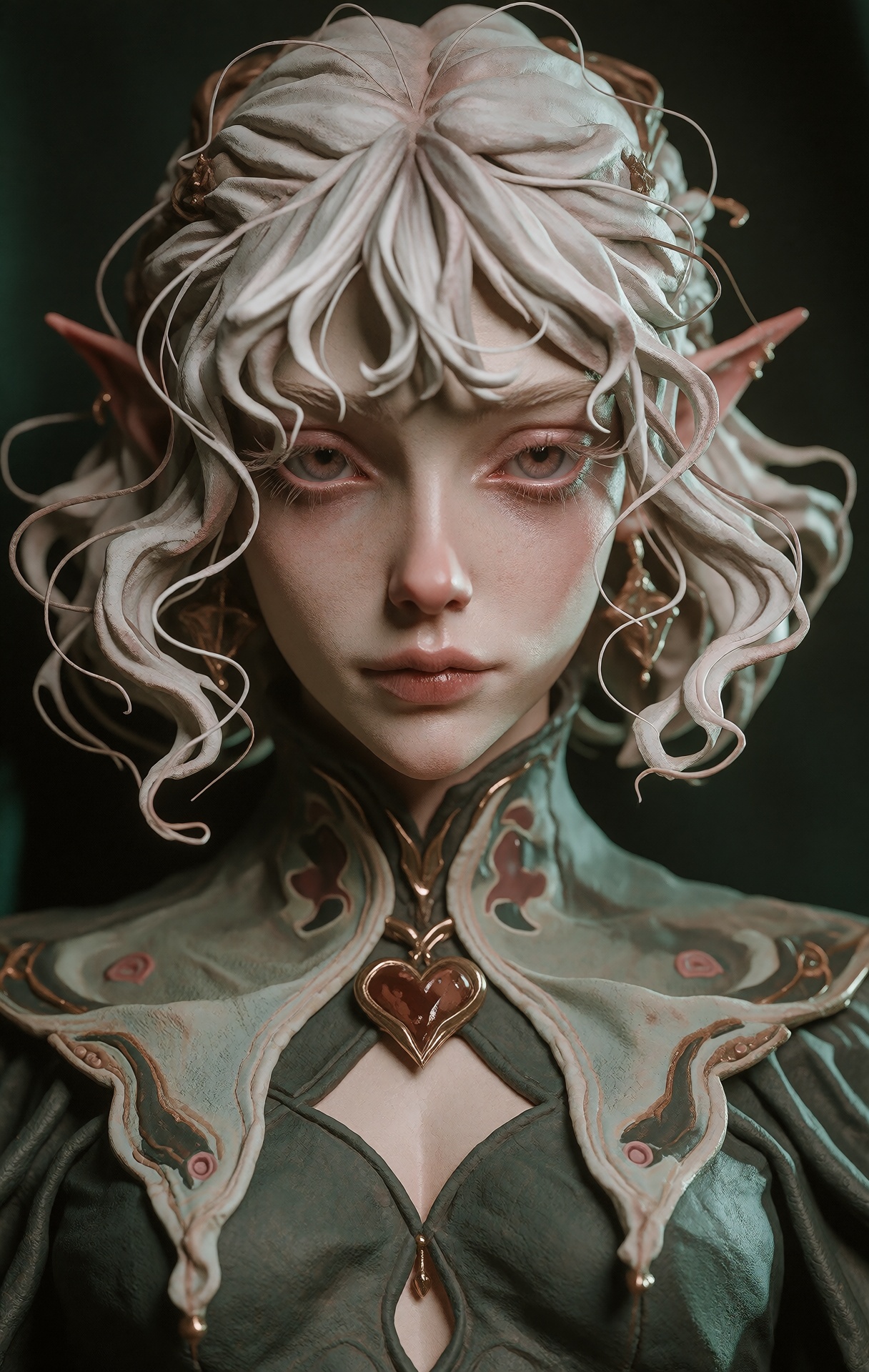 @zbrush,  The image showcases a highly detailed 3D model of a female character with an ethereal and elegant design. The ch...