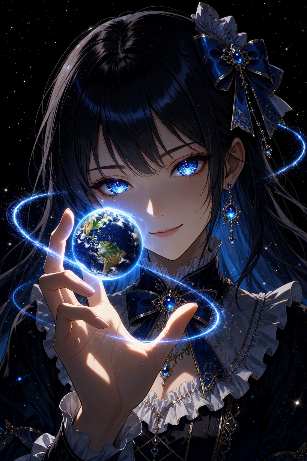 { "high_level_description": "A stunning,  high-contrast digital anime illustration featuring a close-up,  dramatic portrai...