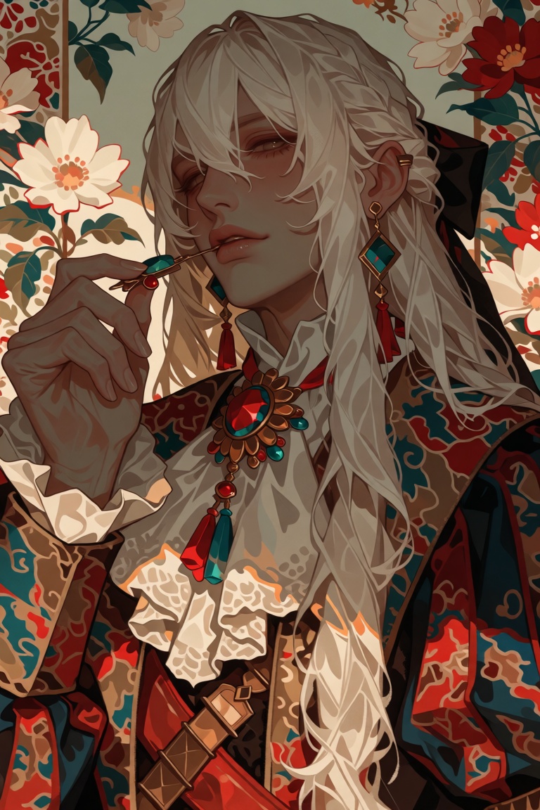 Style: semi realistic digital illustration,  painterly stylized art,  complex character design: The image depicts a person...