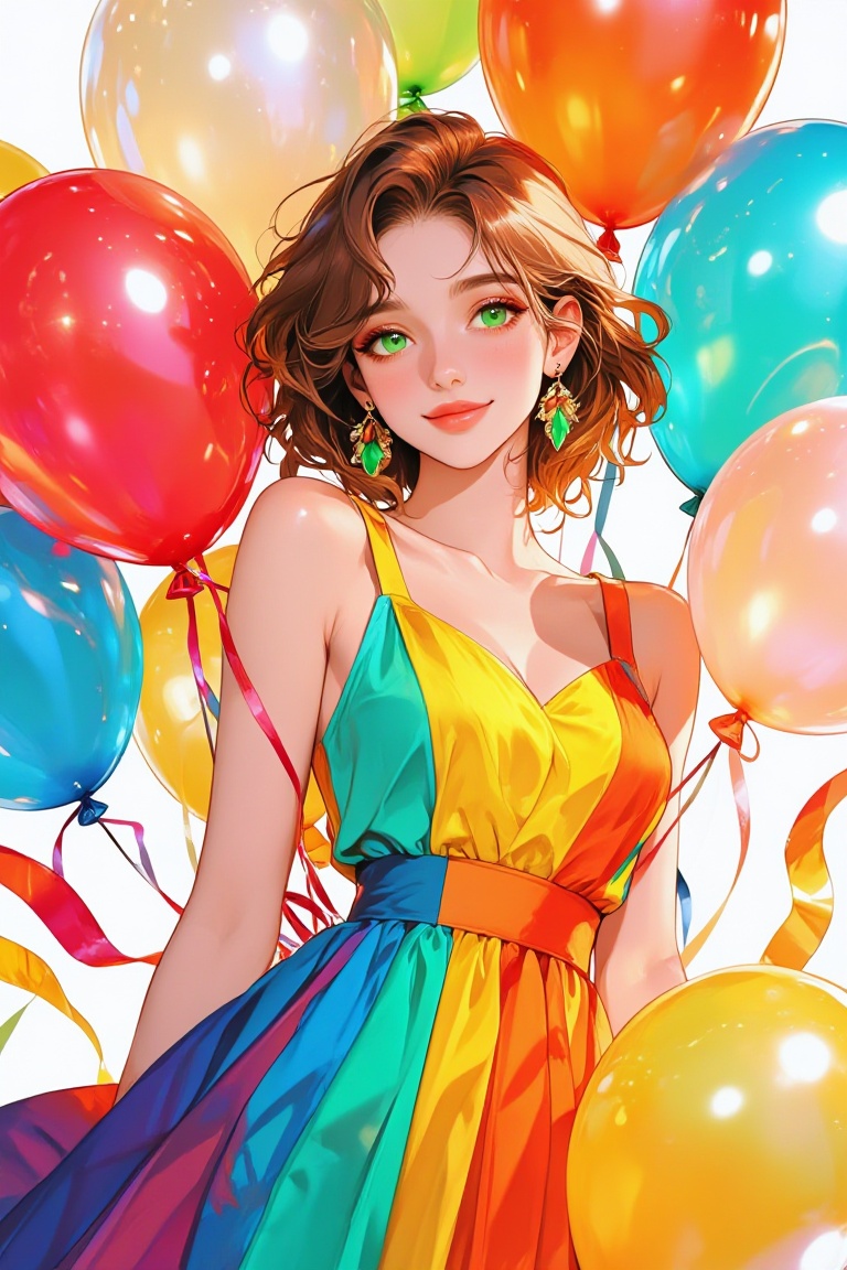 1girl,  standing,  holding colorful ballons on Tensor.Art