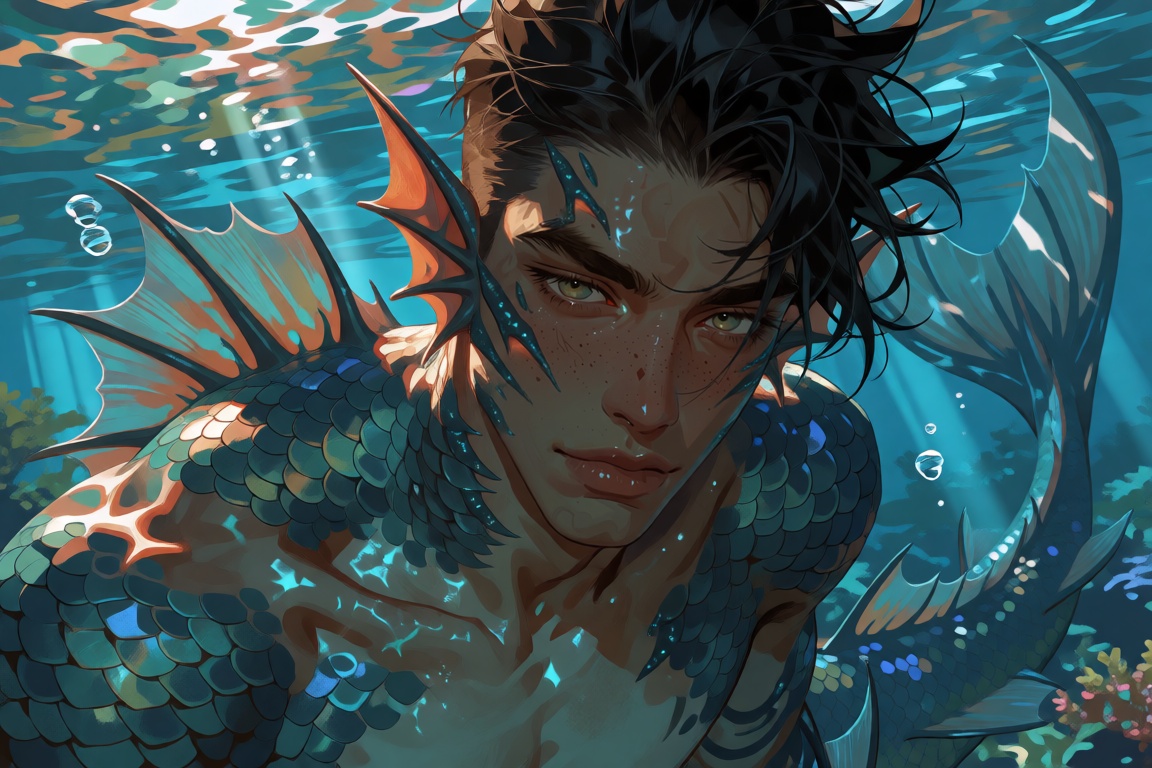a beautiful young man,  merfolk,  manly on Tensor.Art