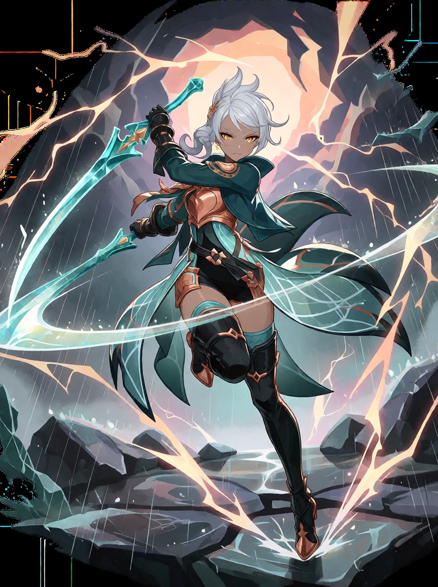 gensplashx,  an ***** female stormglass duelist captured at the decisive instant of a supernatural sword technique. She ha...