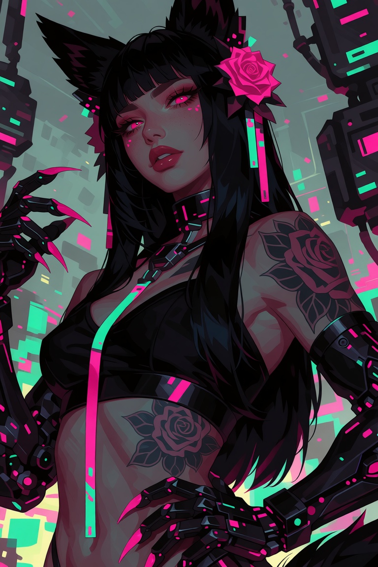 Style: semi realistic digital illustration,  painterly stylized art,  complex character design: dynamic pose of an Asian w...