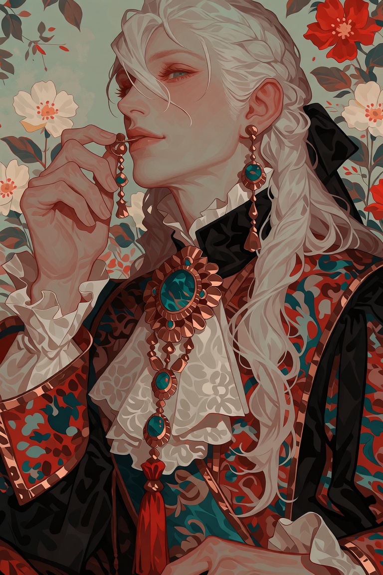 Style: semi realistic digital illustration,  painterly stylized art,  complex character design: The image depicts a person...