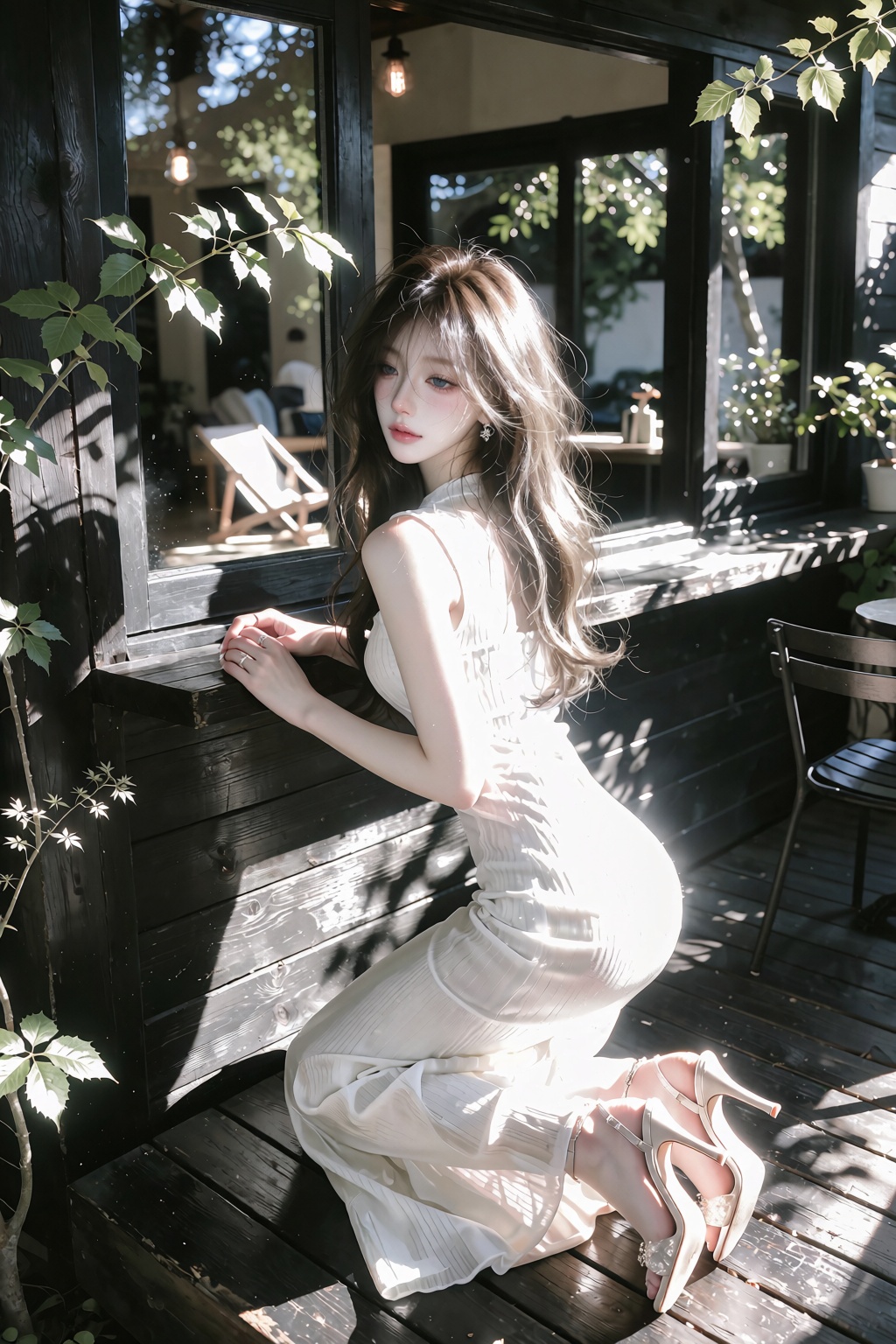 voluminous shadow perm with thick curtain bangs,  A photorealistic Korean-inspired fashion editorial photograph of a young...