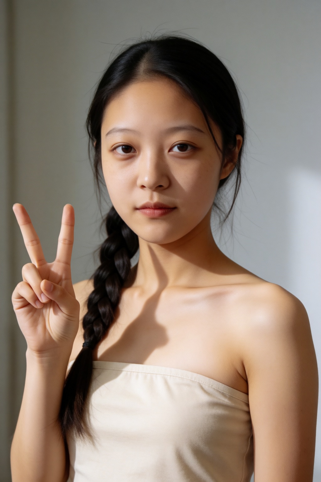 东亚年轻女生,  原生柔和小圆脸,  浅淡平眉 on Tensor.Art