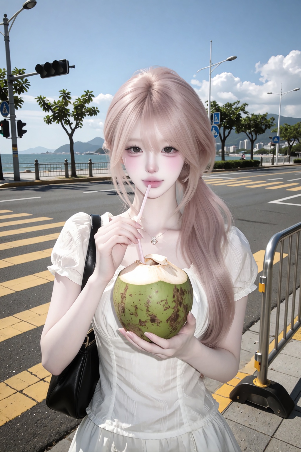 character: (young ***** woman,  delicate Korean-style facial features,  large dark brown eyes on Tensor.Art
