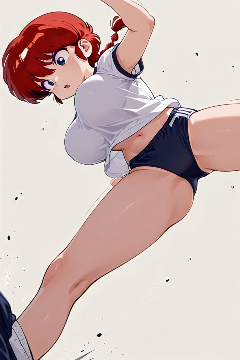 Ranma-chan,  purple eyeshadow,  Beautiful Buruma A pair of sweatpants slipping down to the knees on Tensor.Art