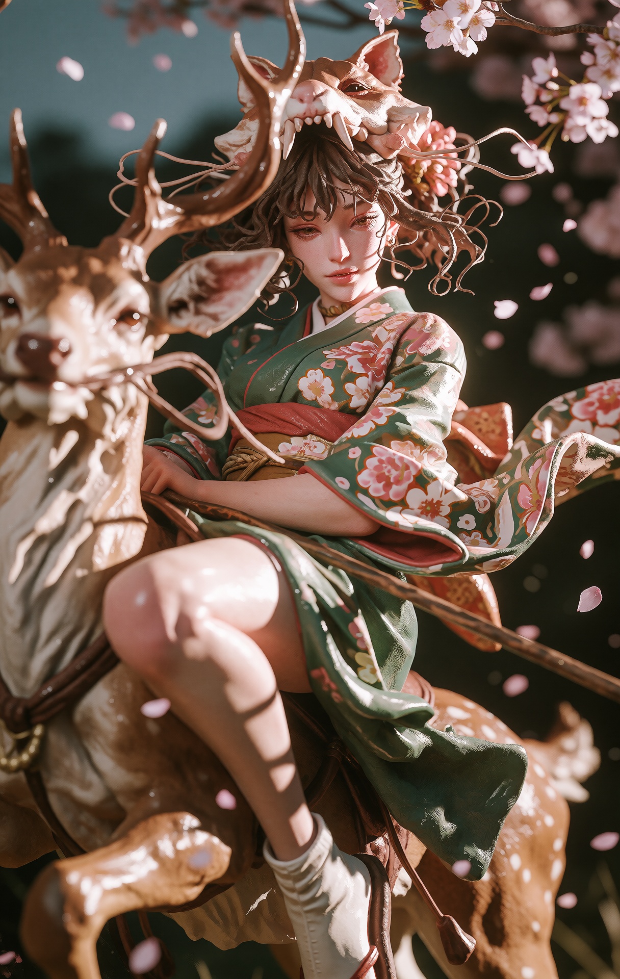 @zbrush,  This image is a beautifully detailed digital painting that combines elements of traditional Japanese art with a...