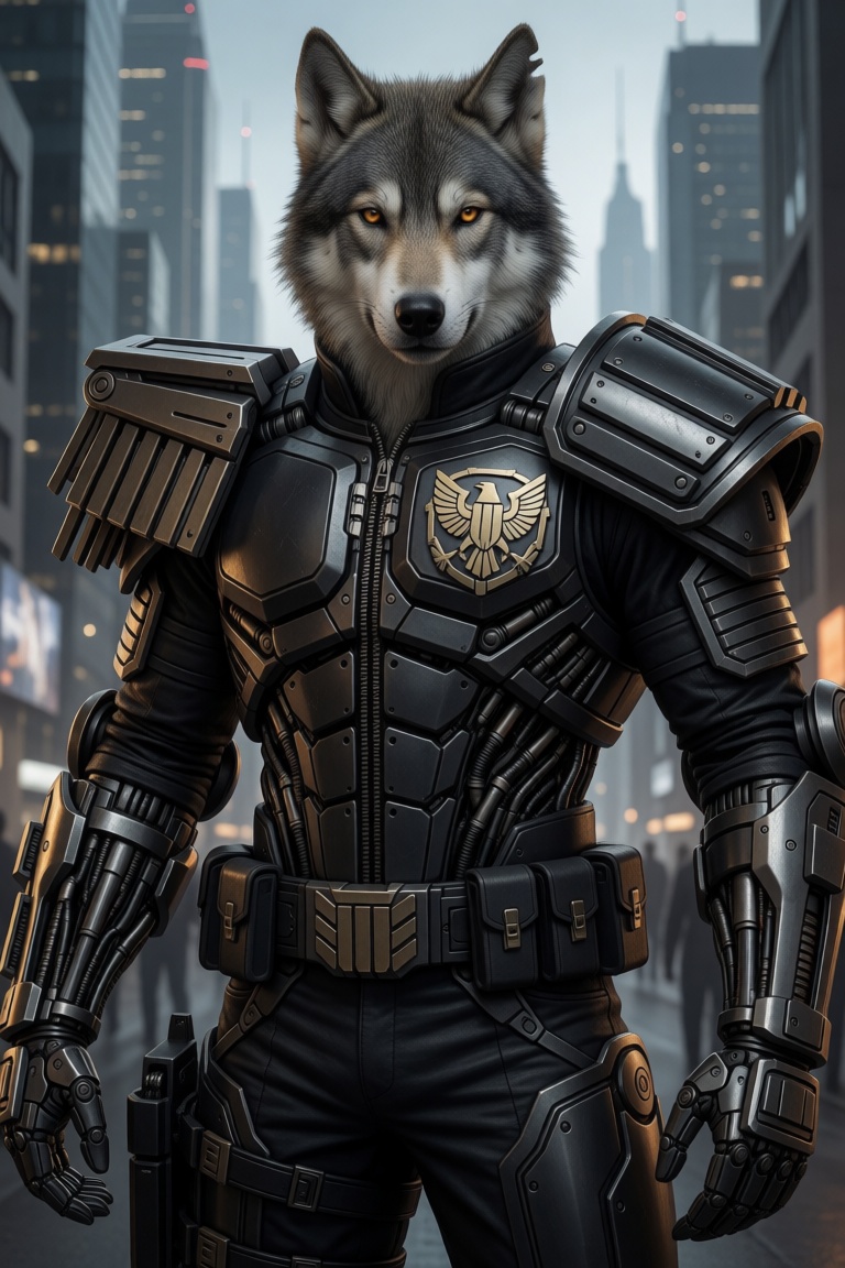 mature anthro ((steel-colored wolf man)) with amber colored eyes,  muscular broad chest and back,  toned legs on Tensor.Art