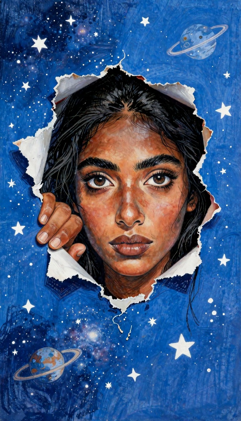 detailed gouache painting :: depict a Syrian woman with a striking face. The subject has strong ethnic facial features,  a...