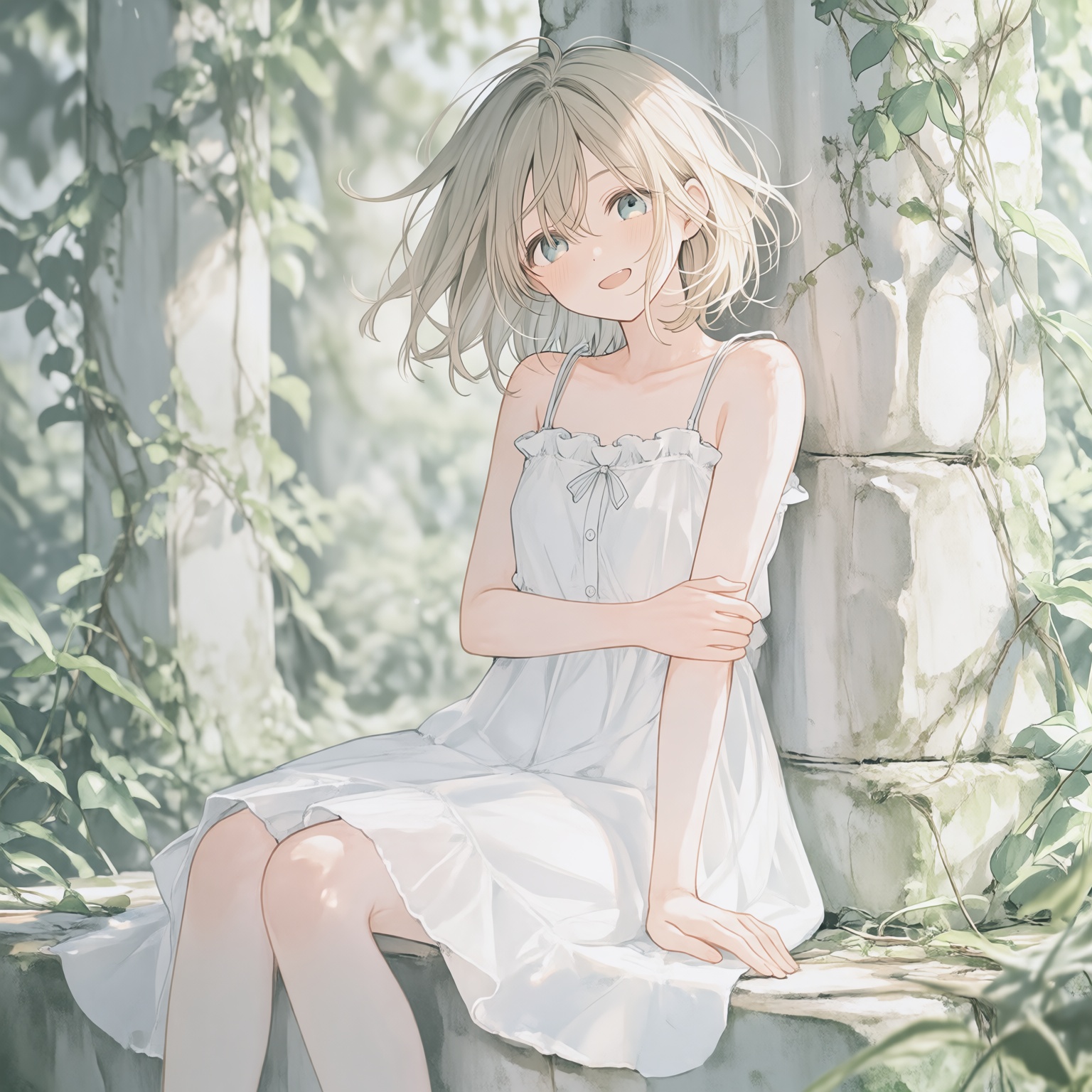 slender young woman,  fair complexion,  sits gracefully on Tensor.Art