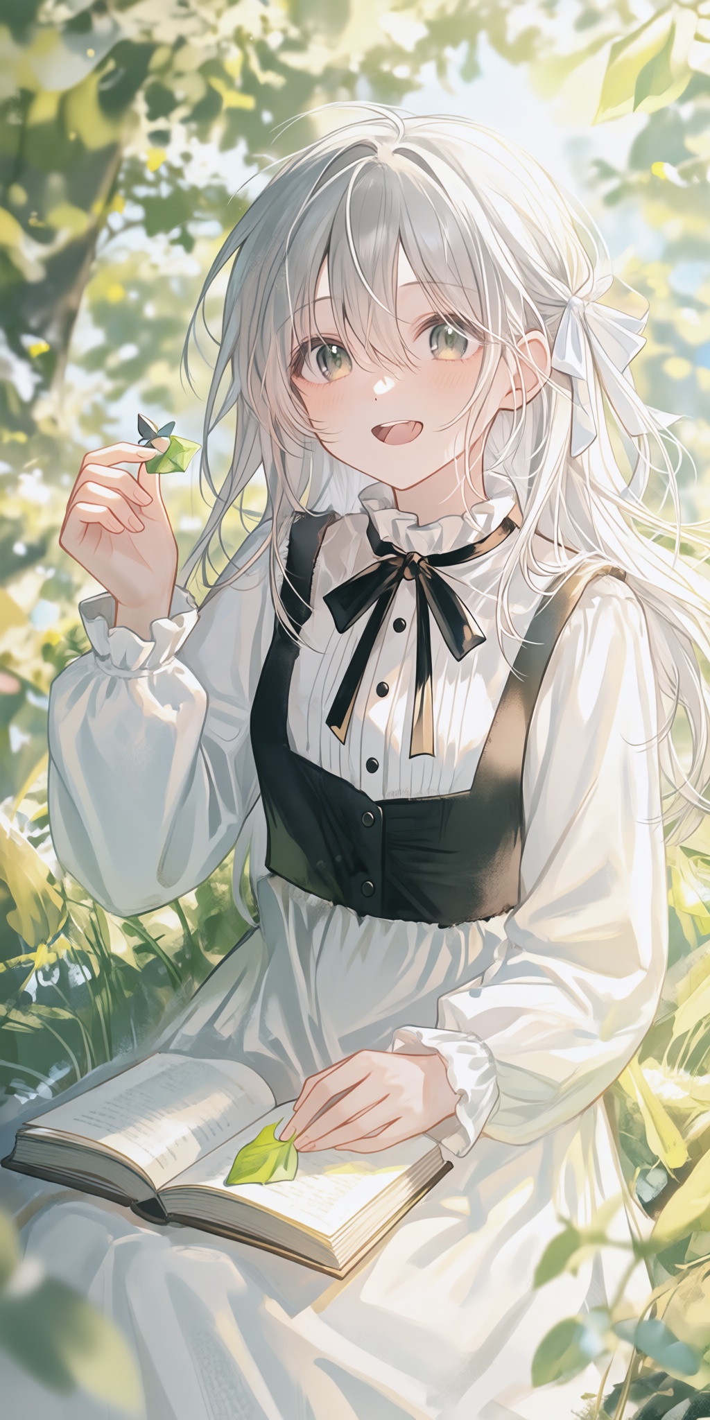 slender young woman,  delicate figure,  long silver-grey hair on Tensor.Art