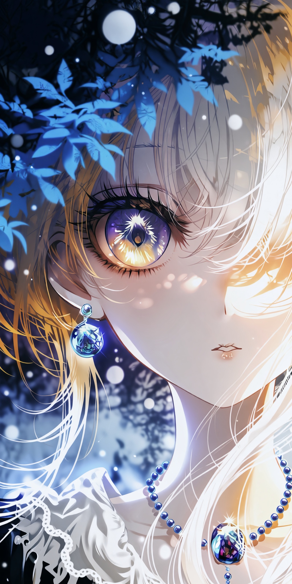 a close-up portrait captures the upper half of a female figure with an ethereal and delicate appearance,  her face partial...