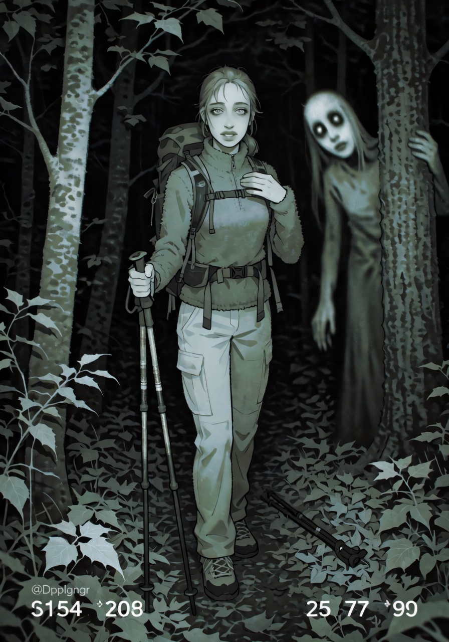 Grainy night-vision horror digital illustration,  full body,  infrared grayscale-green on Tensor.Art