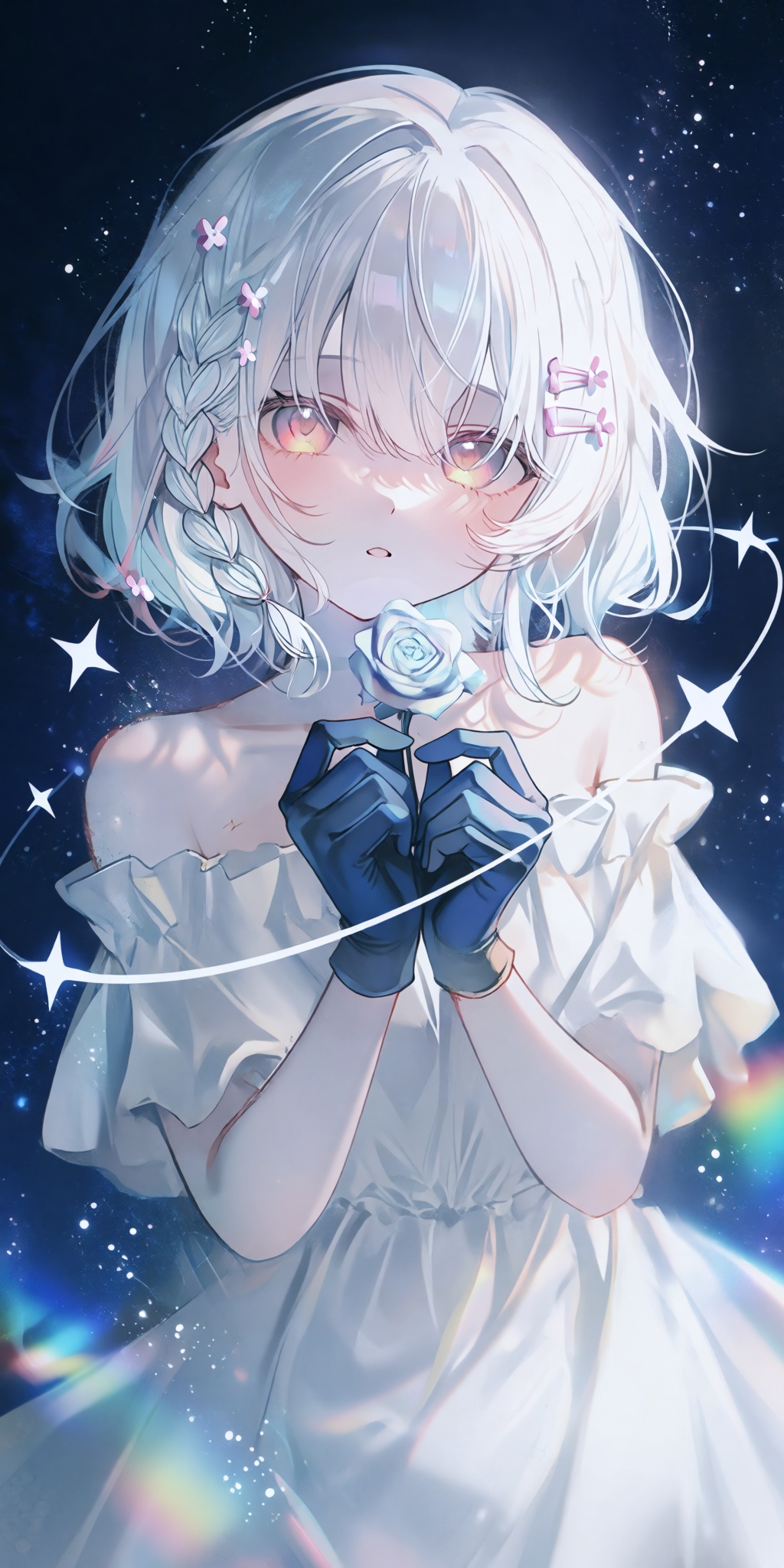 A single young female anime-style human subject shown in a medium close-up,  front-facing view,  with her head tilted slig...