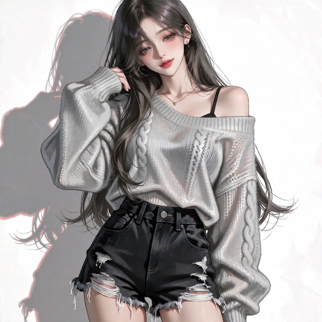 A slight smile at the corner of his mouth,  slightly parted lips,  narrowed eyes. A young woman with a sweet and pretty fa...