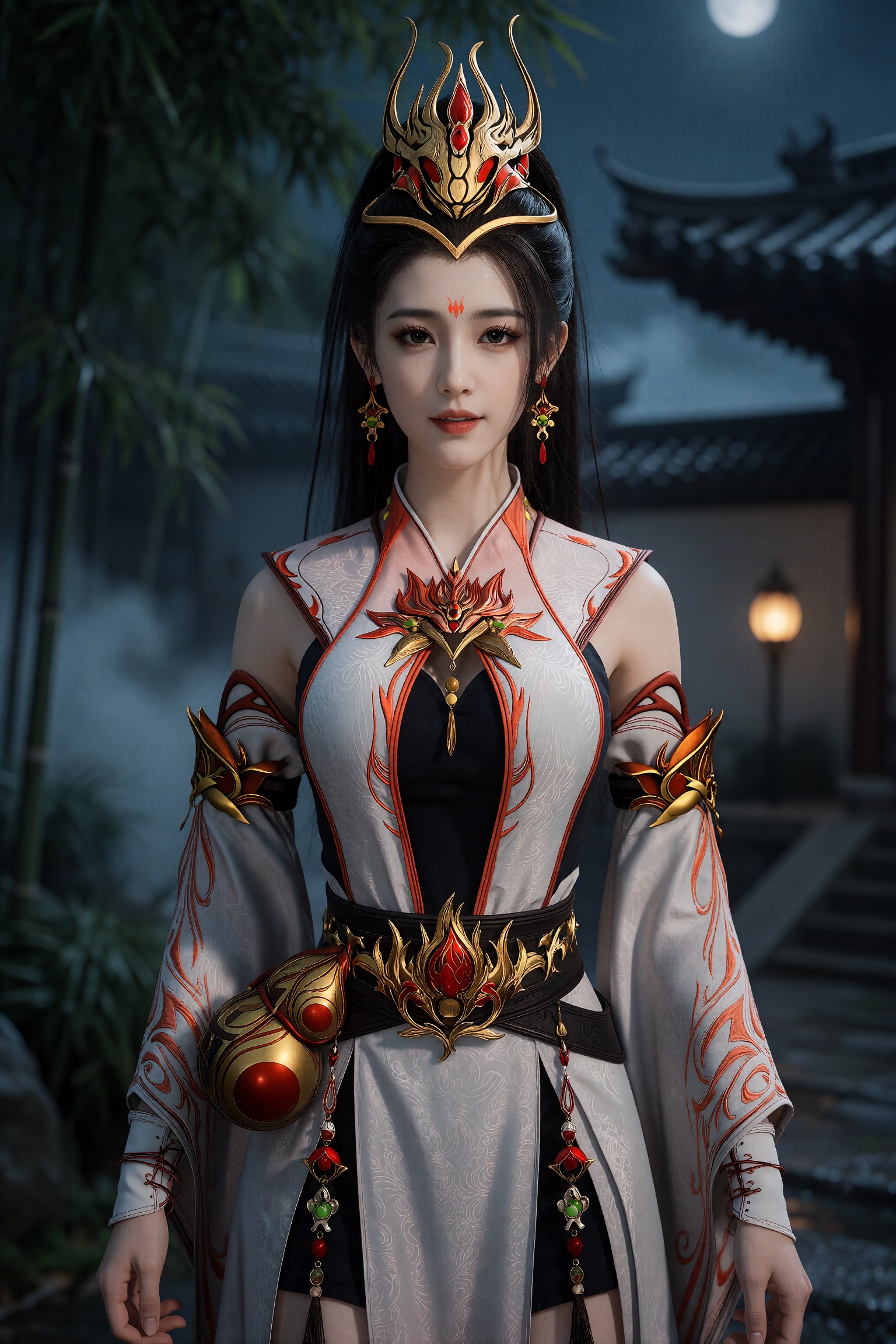 中景镜头,  一个美丽的女子JJ clothes站着,  在深青灰色古风庭院中 by 月恋-❀ on Tensor.Art