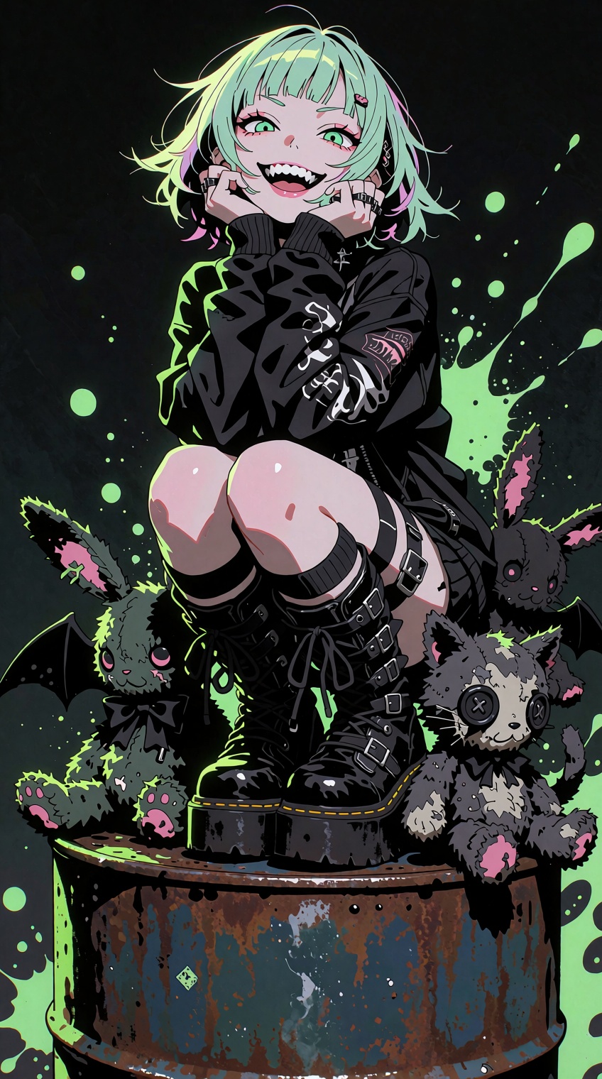 graphic cel shading,  bold black ink contours,  vibrant toxic chiaroscuro on Tensor.Art