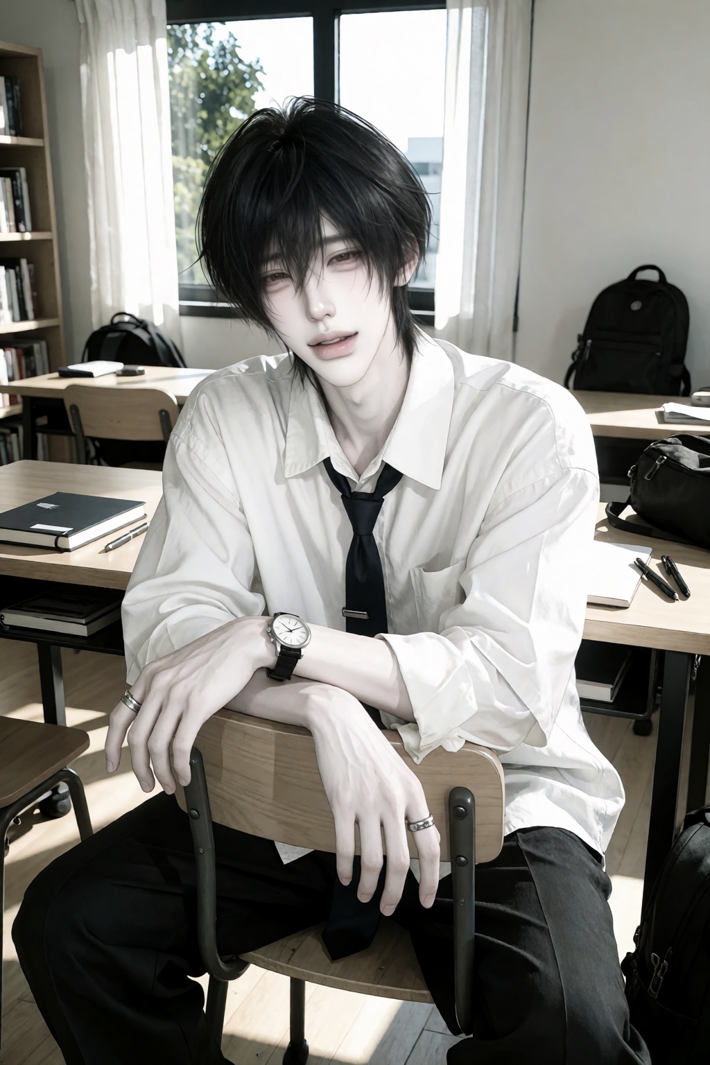 1boy,  slightly messy black hair,  pose: ))) on Tensor.Art