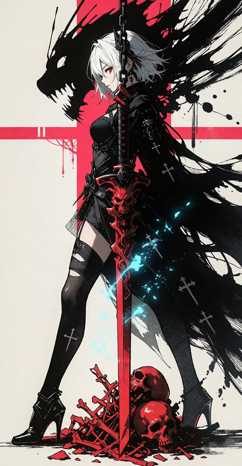 In the style of anime,  a cyberpunk warriorin front of a solid intense pink background,  huge boobs on Tensor.Art