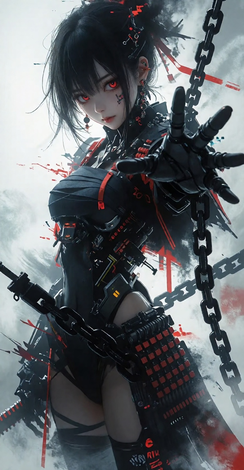 In the style of a cyberpunk warriorin front of a solid intense,  Cyber-Samuraji,  metal chain on Tensor.Art