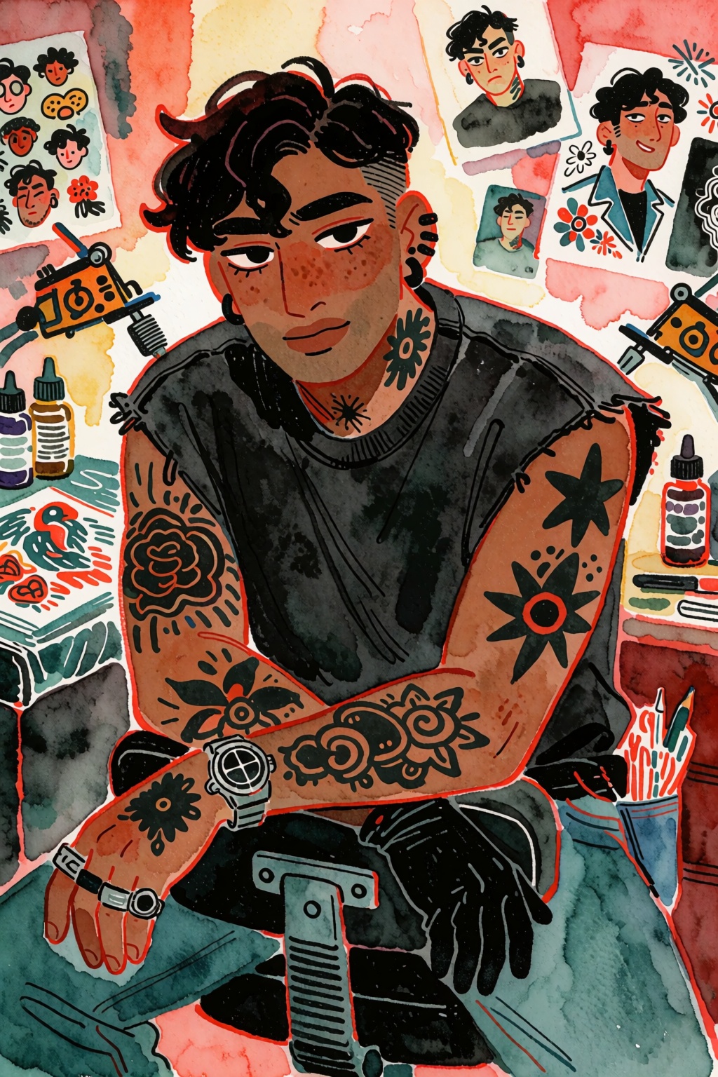dewdam,  devastatingly handsome 29-year-old ***** man with warm medium-brown skin,  a broad rectangular face on Tensor.Art