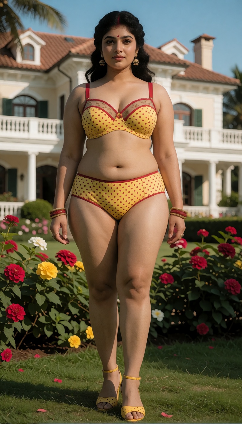 a full front view body picture of front view of a plus size south Indian sexy woman butt with curvy boobs and cleavage leg...