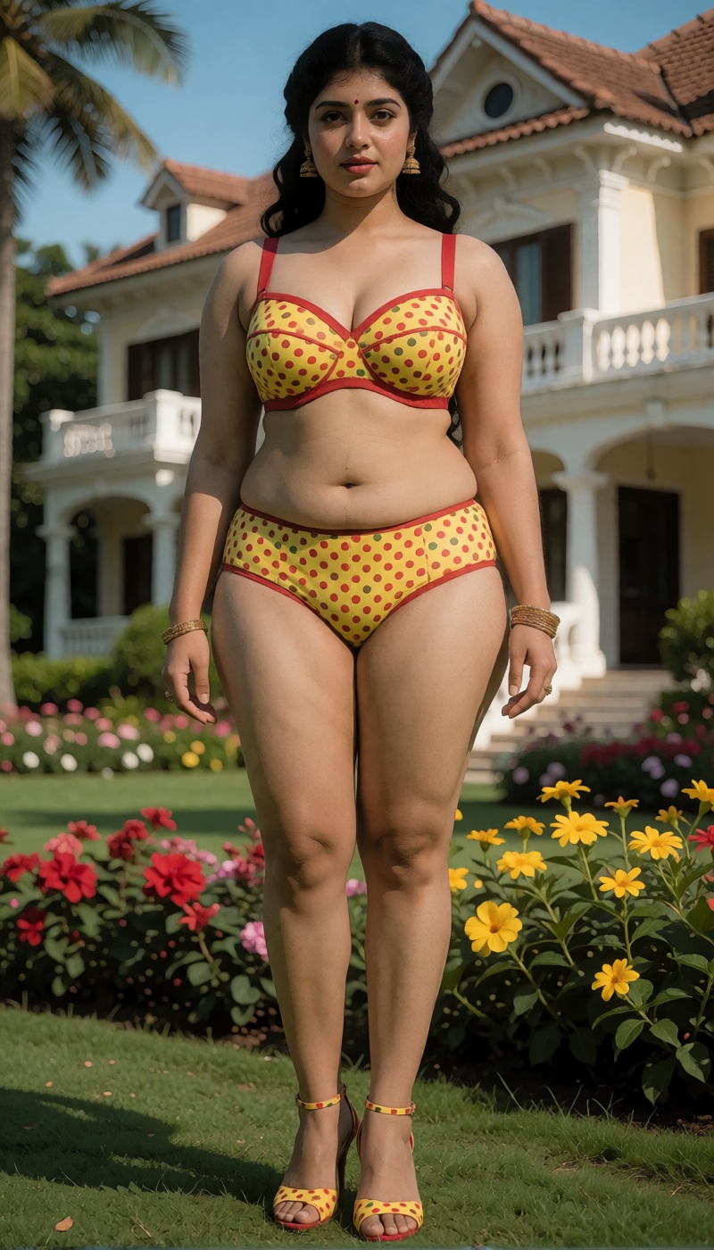 a full front view body picture of front view of a plus size south Indian sexy woman butt with curvy boobs and cleavage leg...