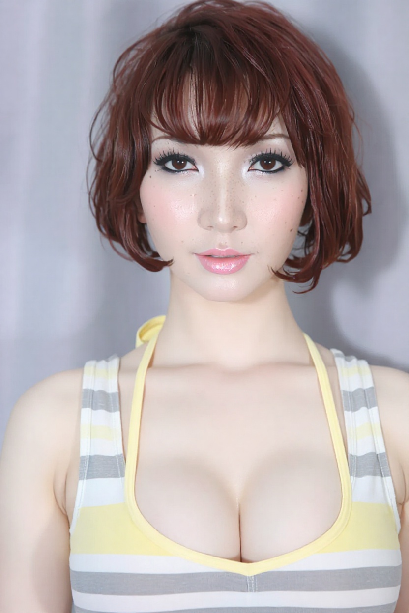 A stunning 8K portrait of R0r0z,  a ravishing ***** model,  captured on a Leica camera. She wears a a sleeveless striped *...