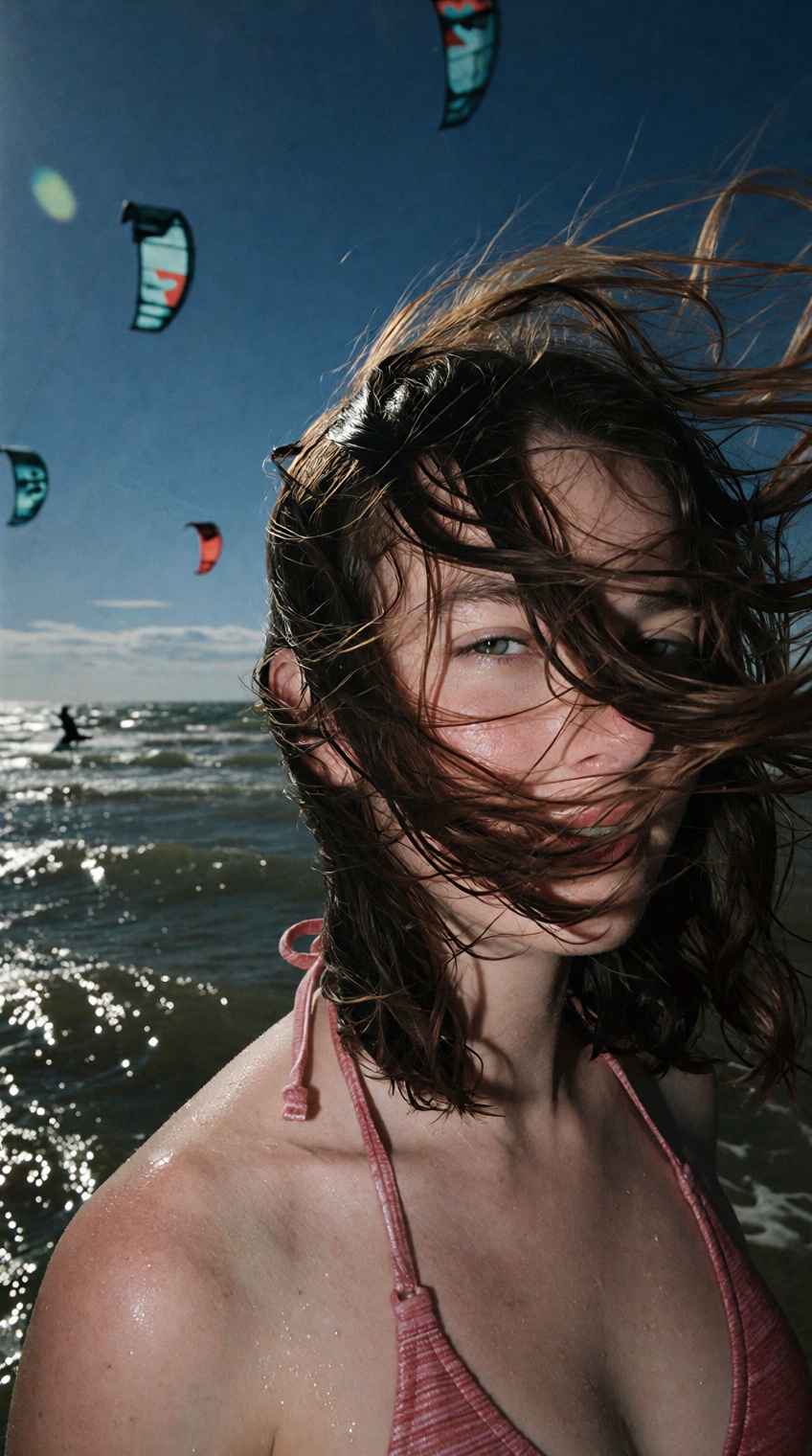 @photograph_xyz,  this photograph captures a close-up of a young woman with fair skin and shoulder-length,  wavy brown hai...